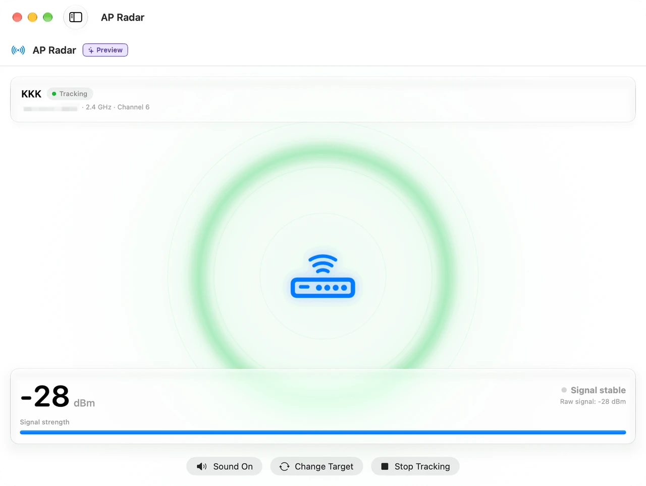 AP Radar tracking an access point signal while moving